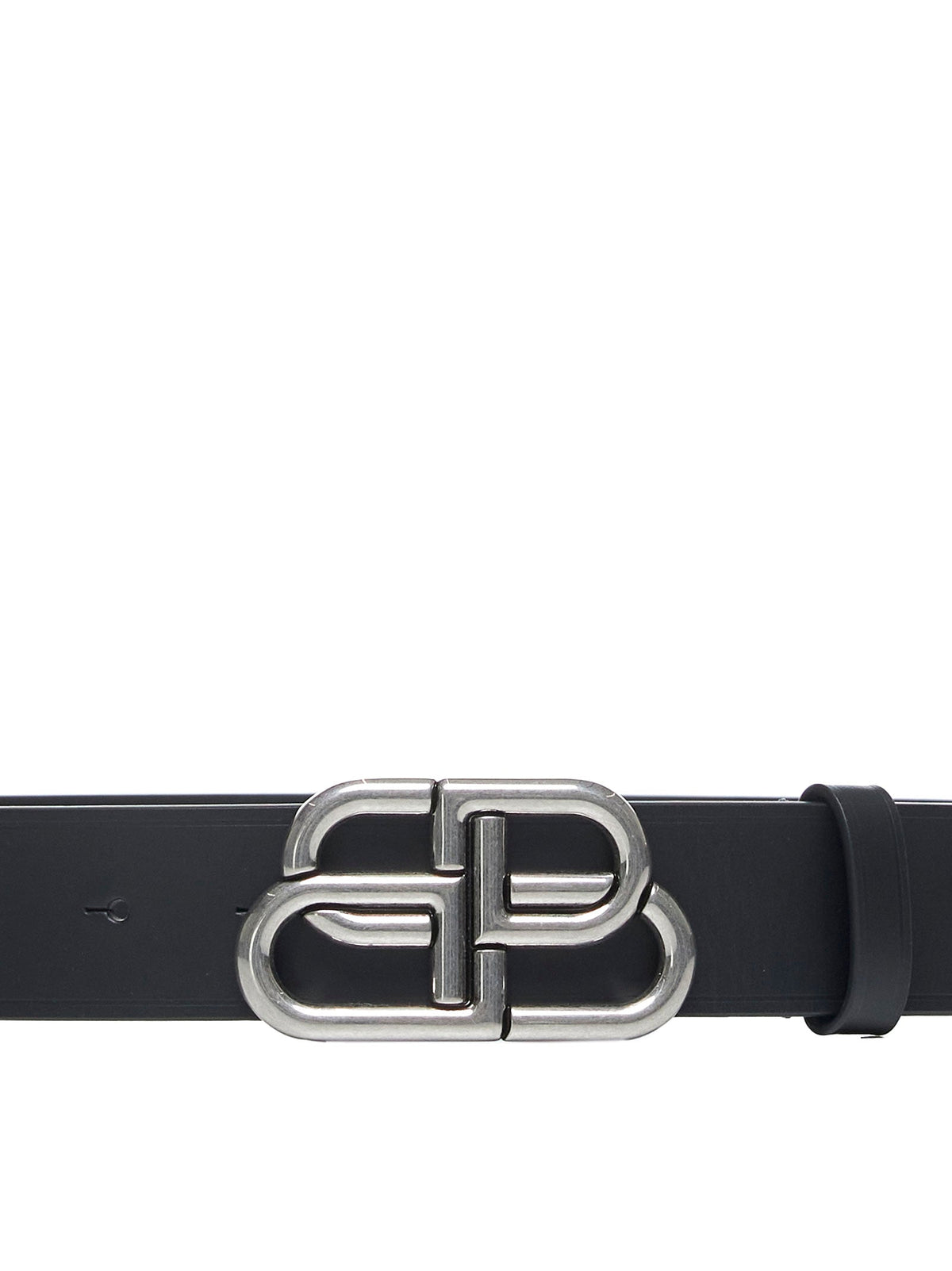 Balenciaga Men Wide Bb Belt In Black Calfskin Leather With Antique Silver Finishes