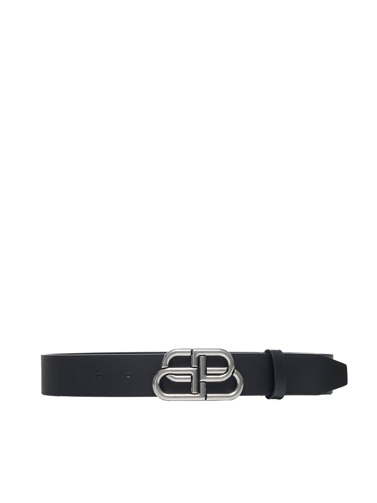 Balenciaga Men Wide Bb Belt In Black Calfskin Leather With Antique Silver Finishes