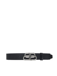 Balenciaga Men Wide Bb Belt In Black Calfskin Leather With Antique Silver Finishes