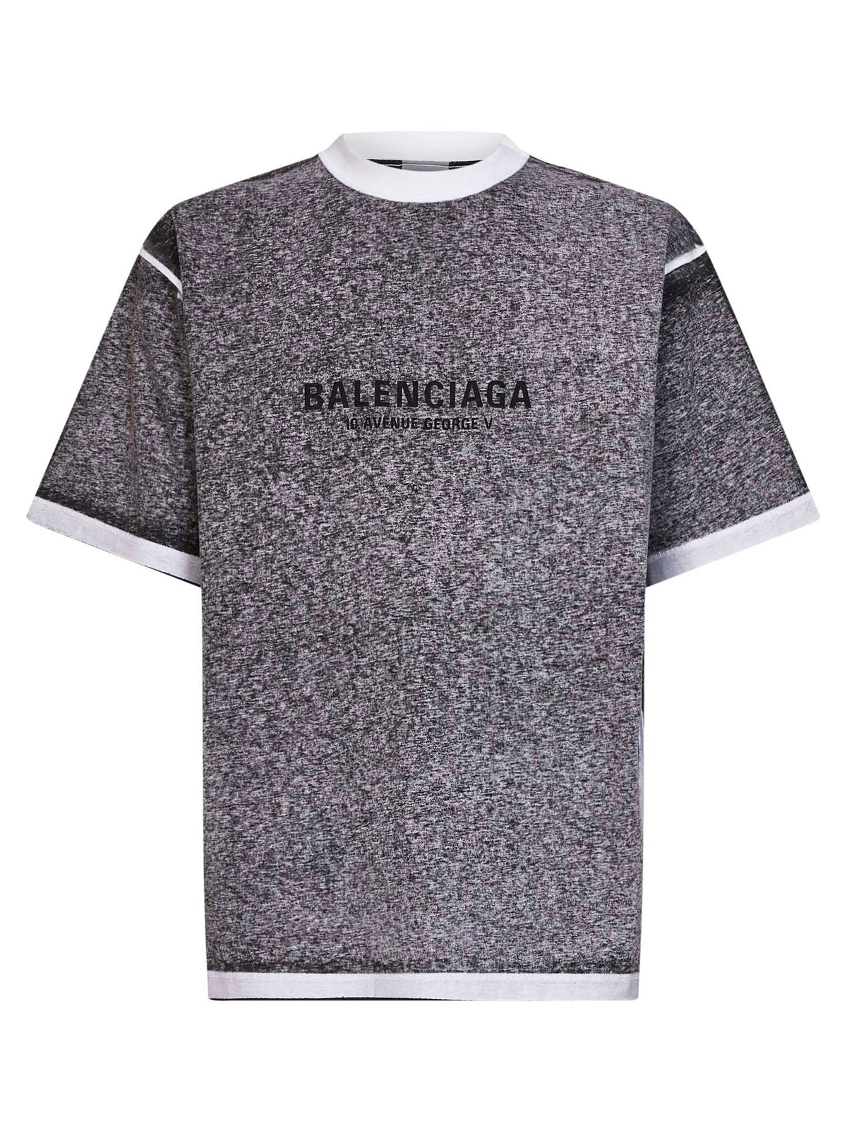 Balenciaga Men Black Heathered-Effect Jersey Regular Fit T-Shirt