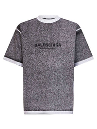 Balenciaga Men Black Heathered-Effect Jersey Regular Fit T-Shirt