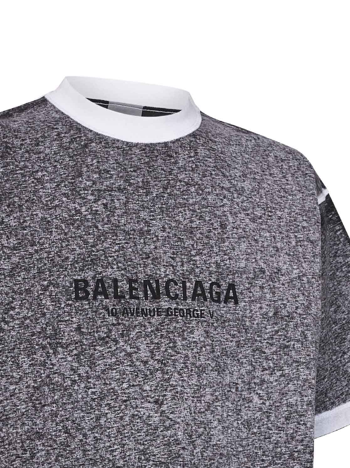 Balenciaga Men Black Heathered-Effect Jersey Regular Fit T-Shirt