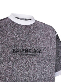 Balenciaga Men Black Heathered-Effect Jersey Regular Fit T-Shirt