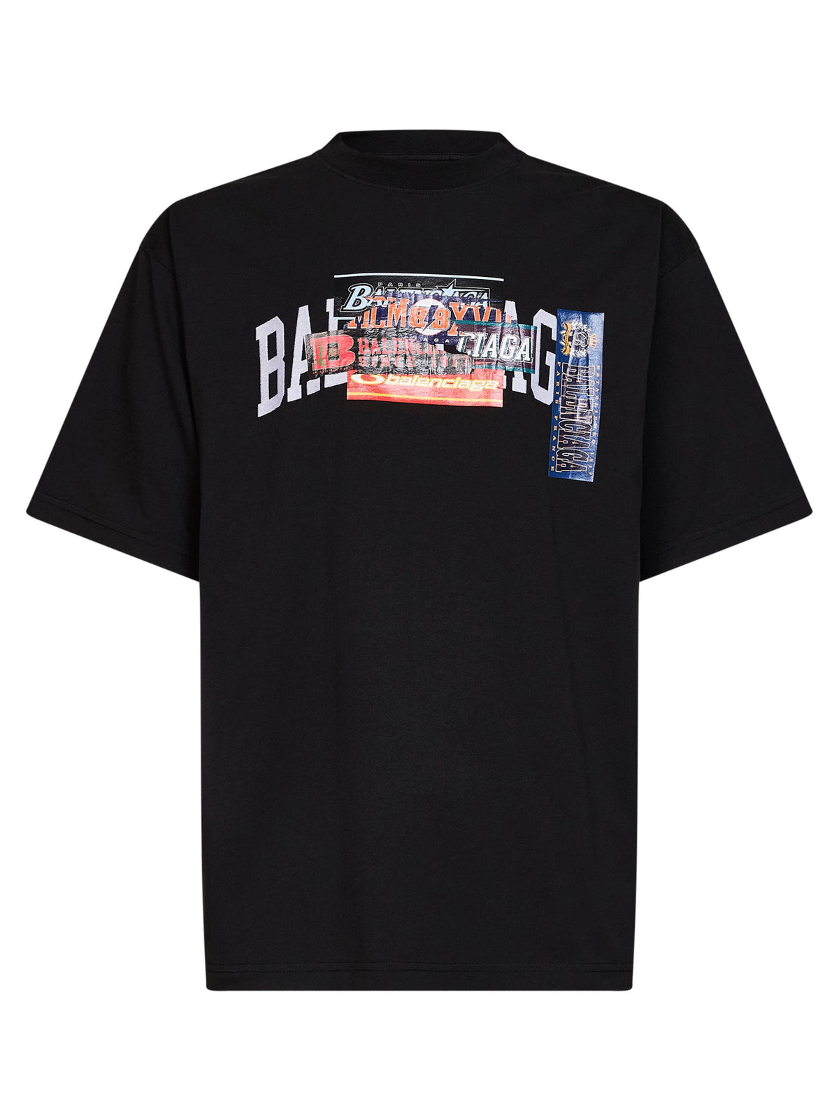 Balenciaga Men Black Bumper Stickers Medium Fit T-Shirt