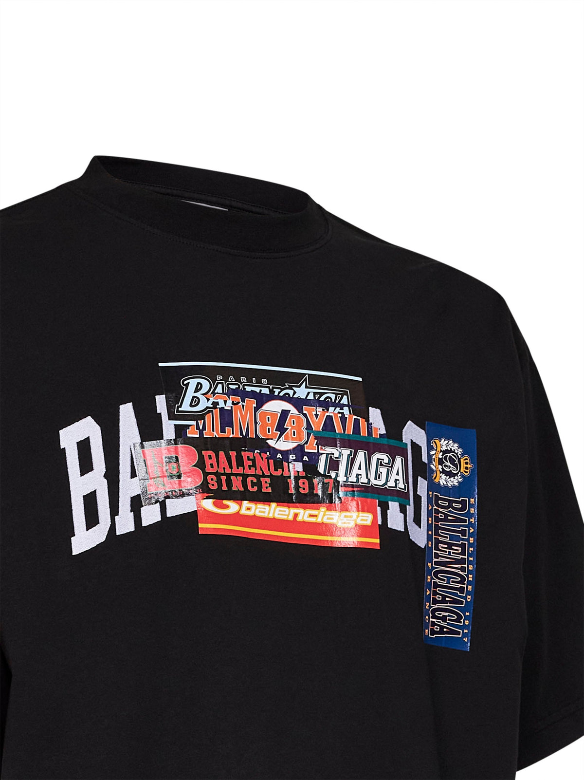 Balenciaga Men Black Bumper Stickers Medium Fit T-Shirt