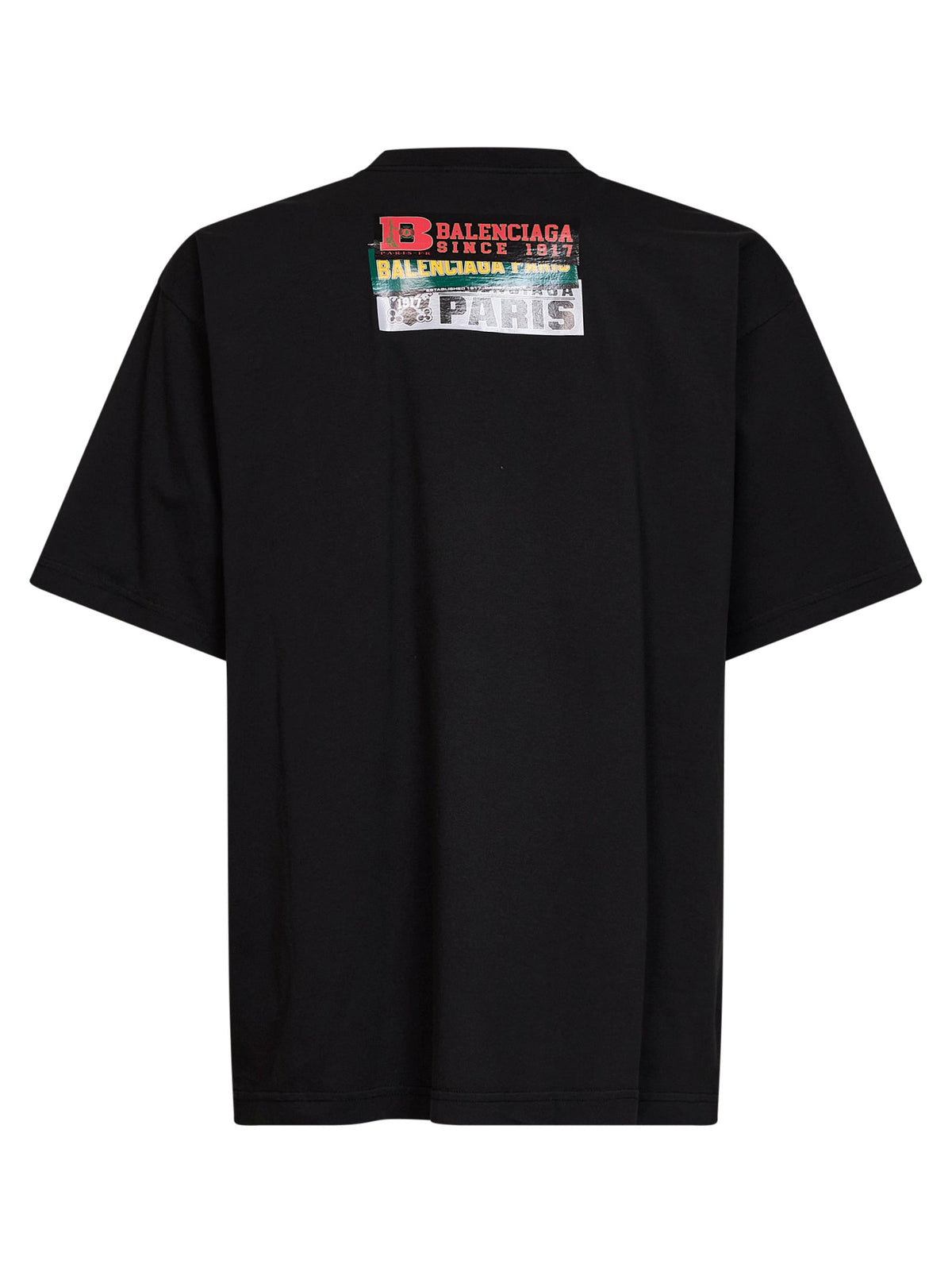 Balenciaga Men Black Bumper Stickers Medium Fit T-Shirt