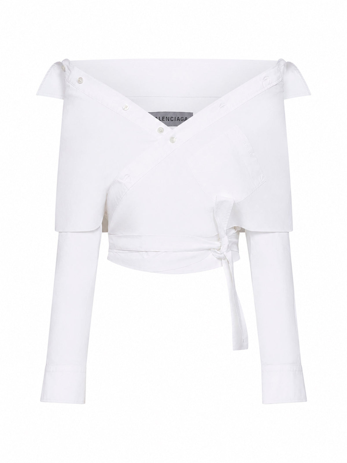 Balenciaga Women White Cotton Poplin Off-Shoulder Wrap Shirt