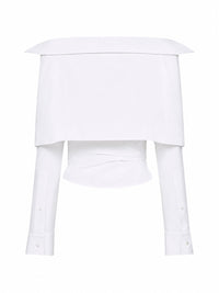 Balenciaga Women White Cotton Poplin Off-Shoulder Wrap Shirt