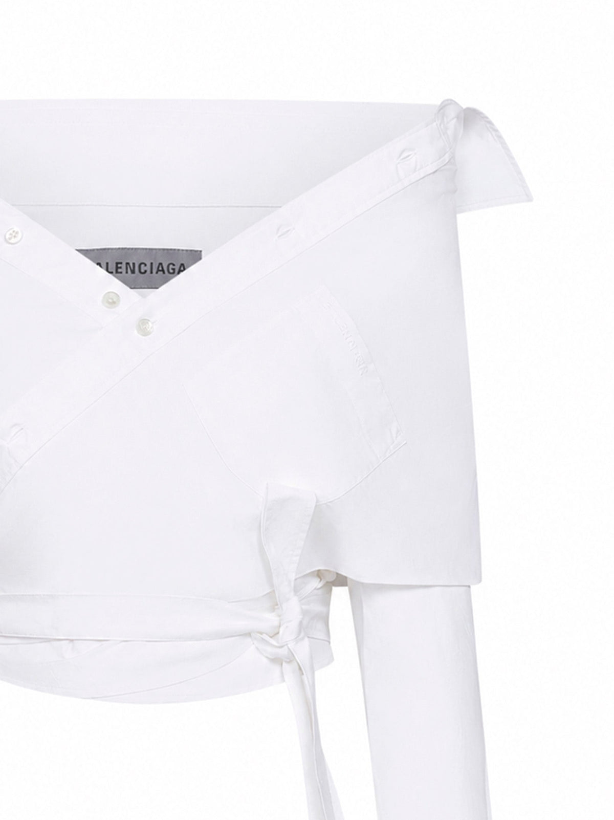 Balenciaga Women White Cotton Poplin Off-Shoulder Wrap Shirt
