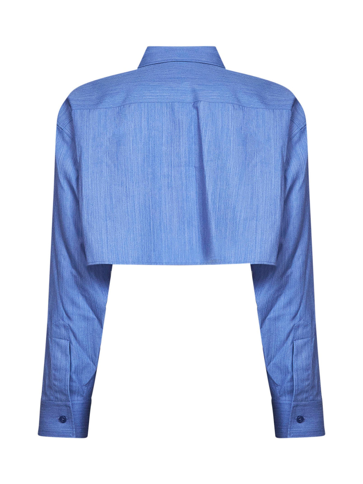 Balenciaga Women Blue Fluid Heather Wool-Silk Blend Cropped Shirt