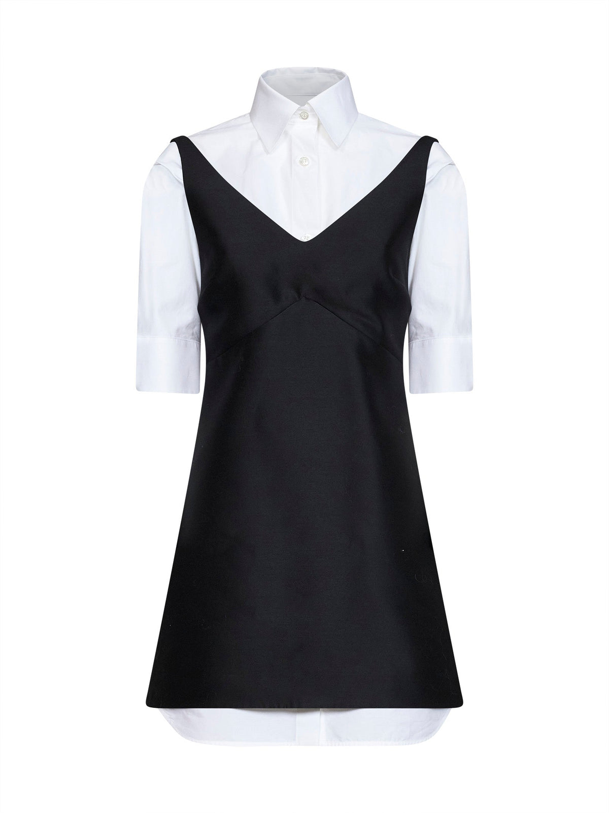 Balenciaga Women Black Wool And Silk Blend Mini Hybrid Shirt Dress