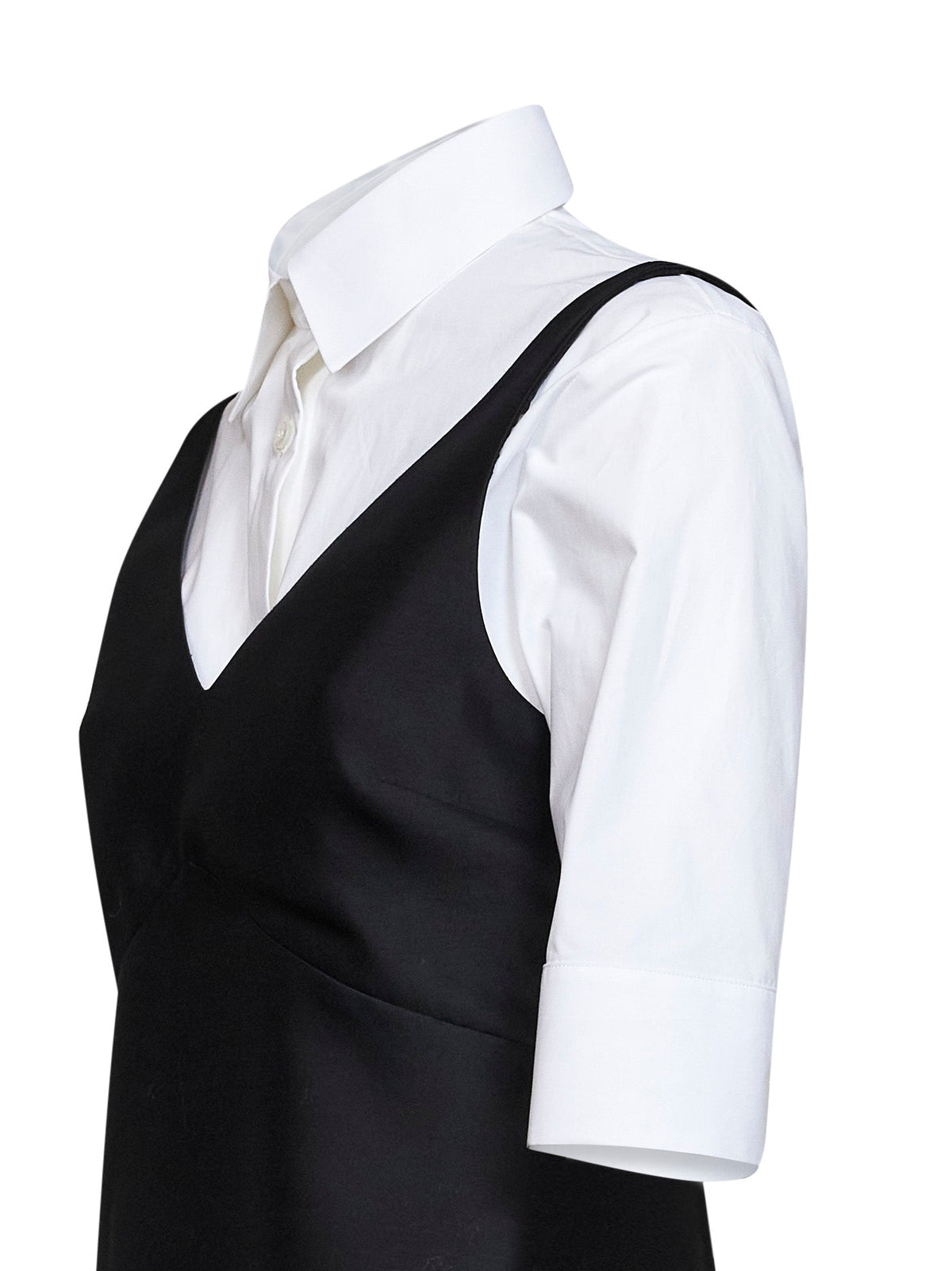 Balenciaga Women Black Wool And Silk Blend Mini Hybrid Shirt Dress