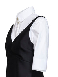 Balenciaga Women Black Wool And Silk Blend Mini Hybrid Shirt Dress