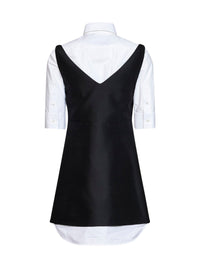 Balenciaga Women Black Wool And Silk Blend Mini Hybrid Shirt Dress