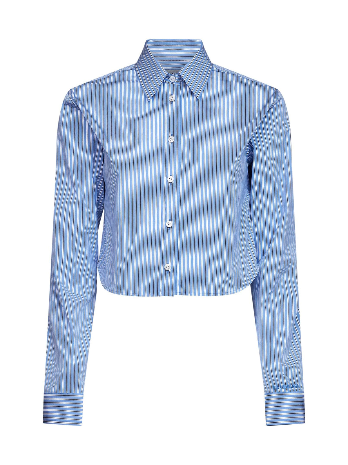 Balenciaga Women Blue And Navy Ultrafine Technical Poplin Striped Cropped Shirt