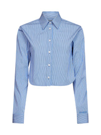 Balenciaga Women Blue And Navy Ultrafine Technical Poplin Striped Cropped Shirt