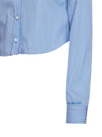 Balenciaga Women Blue And Navy Ultrafine Technical Poplin Striped Cropped Shirt