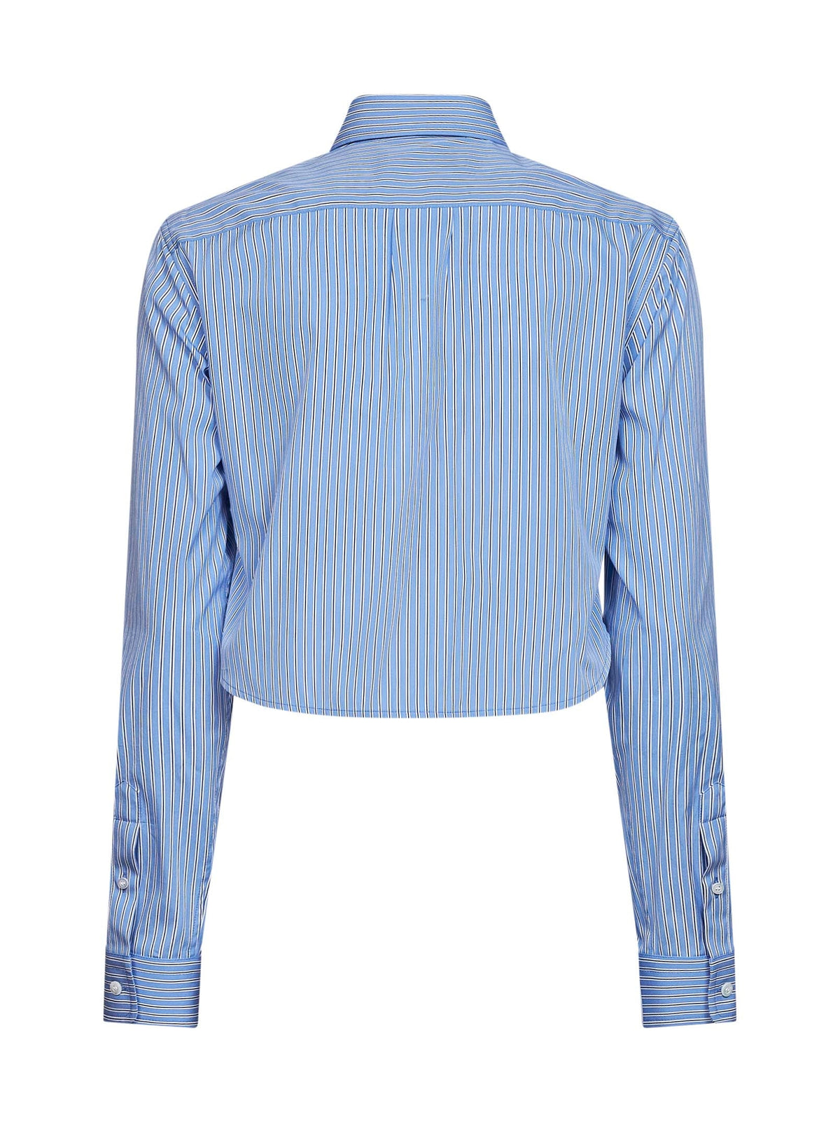 Balenciaga Women Blue And Navy Ultrafine Technical Poplin Striped Cropped Shirt