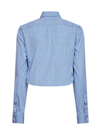 Balenciaga Women Blue And Navy Ultrafine Technical Poplin Striped Cropped Shirt