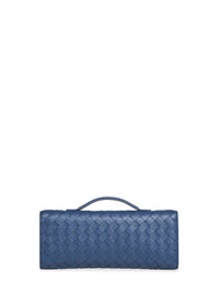 Bottega Veneta Women Blue Venezia Andiamo Clutch Top Handle Clutch Bag
