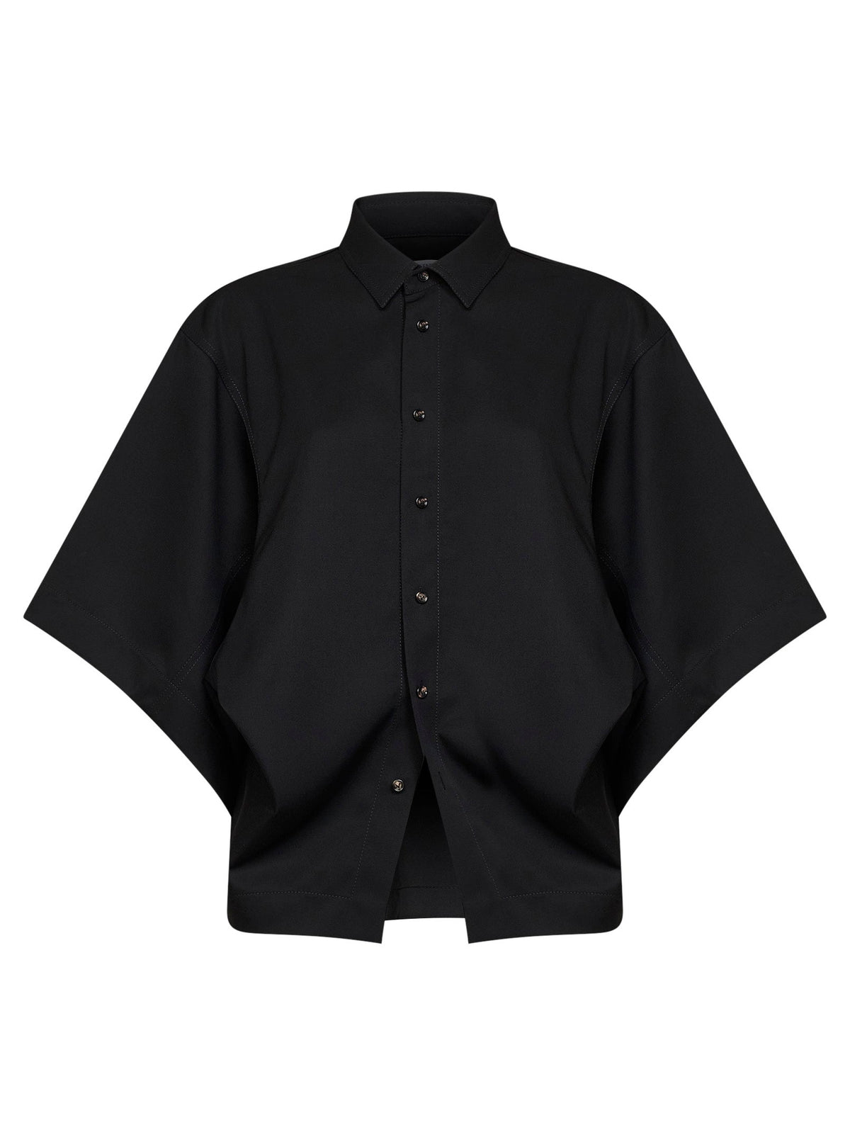 Bottega Veneta Women Black Lightweight Wool Twill Draped Shirt
