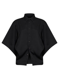 Bottega Veneta Women Black Lightweight Wool Twill Draped Shirt