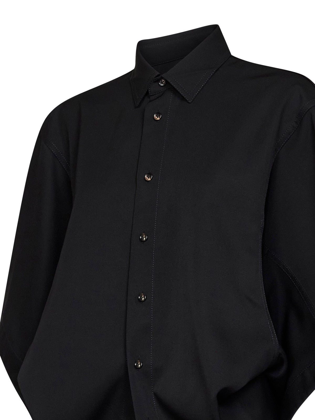 Bottega Veneta Women Black Lightweight Wool Twill Draped Shirt