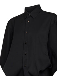 Bottega Veneta Women Black Lightweight Wool Twill Draped Shirt