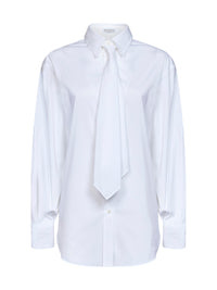 Brunello Cucinelli Women White Stretch Poplin Shirt With Tie And Monili