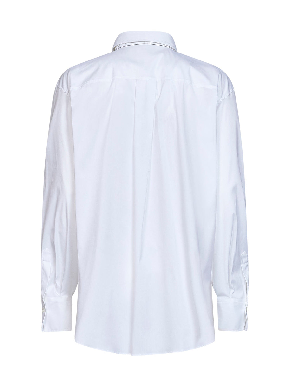 Brunello Cucinelli Women White Stretch Poplin Shirt With Tie And Monili