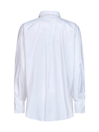 Brunello Cucinelli Women White Stretch Poplin Shirt With Tie And Monili