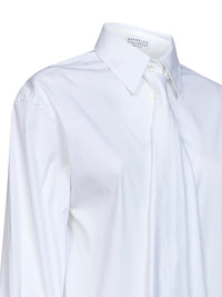 Brunello Cucinelli Women White Stretch Poplin Shirt With Tie And Monili