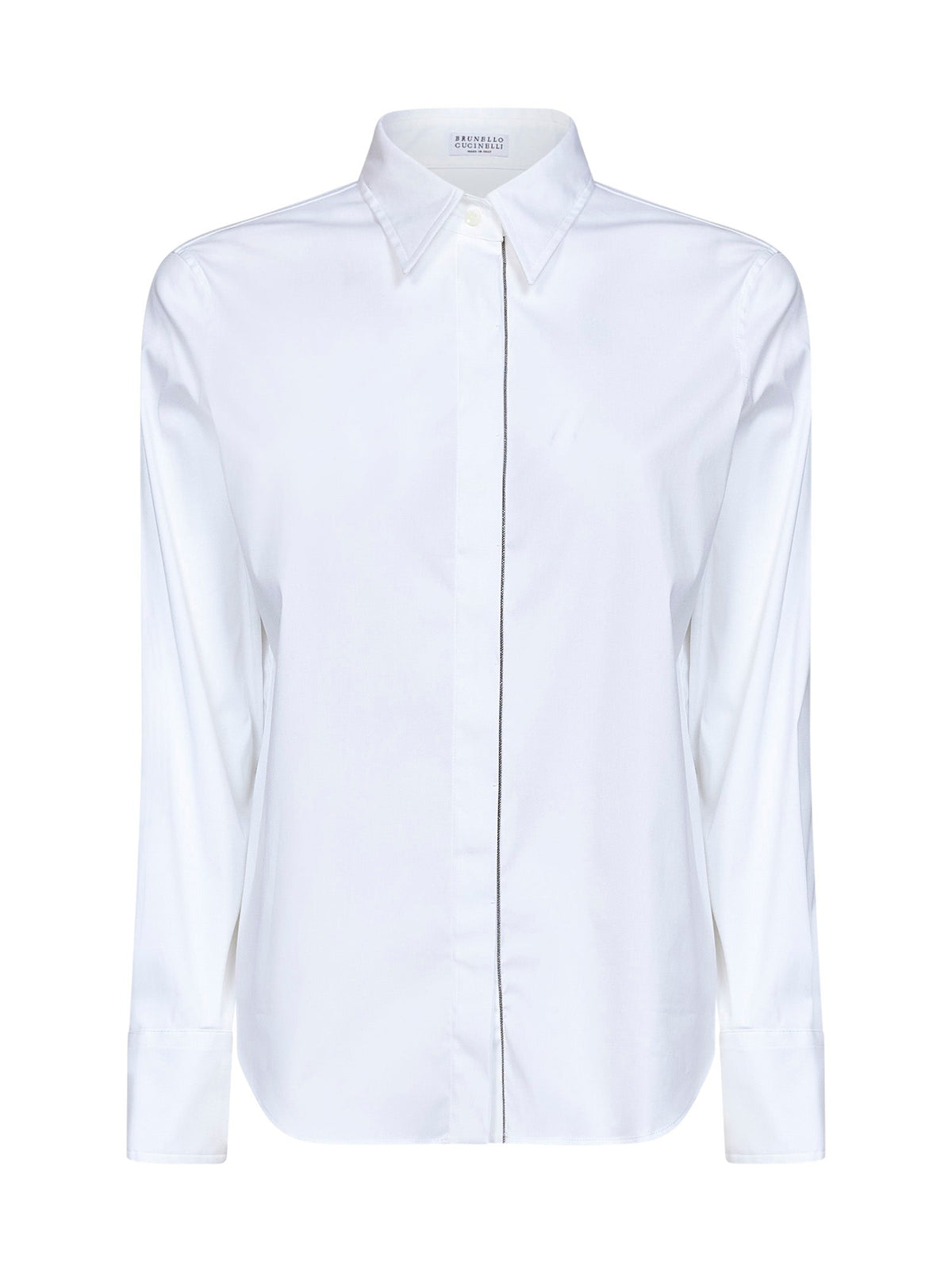 Brunello Cucinelli Women White Stretch Poplin Shirt With Monili Embroidery
