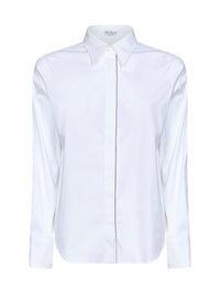 Brunello Cucinelli Women White Stretch Poplin Shirt With Monili Embroidery