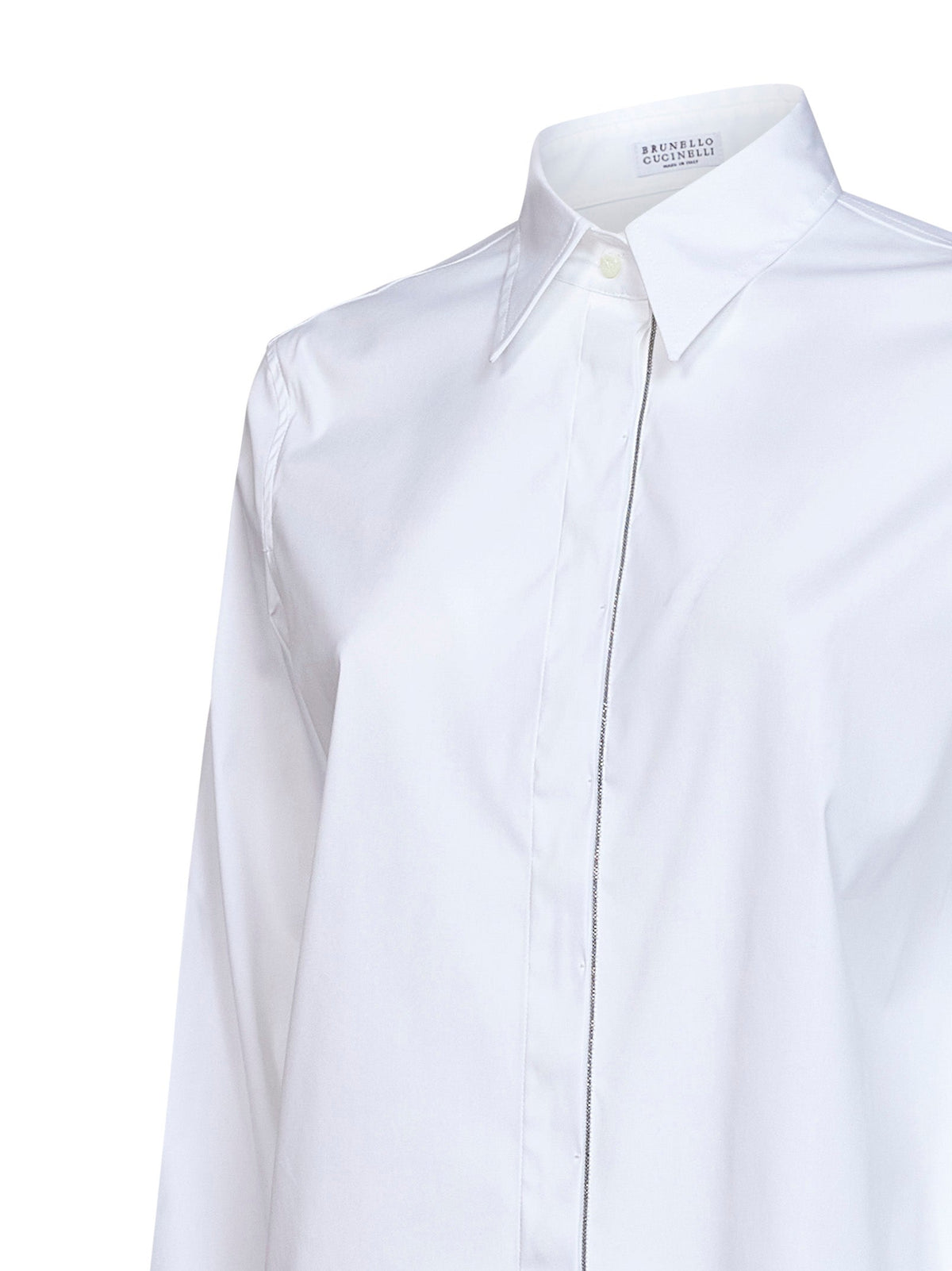 Brunello Cucinelli Women White Stretch Poplin Shirt With Monili Embroidery