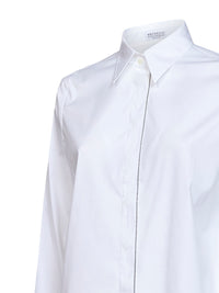 Brunello Cucinelli Women White Stretch Poplin Shirt With Monili Embroidery