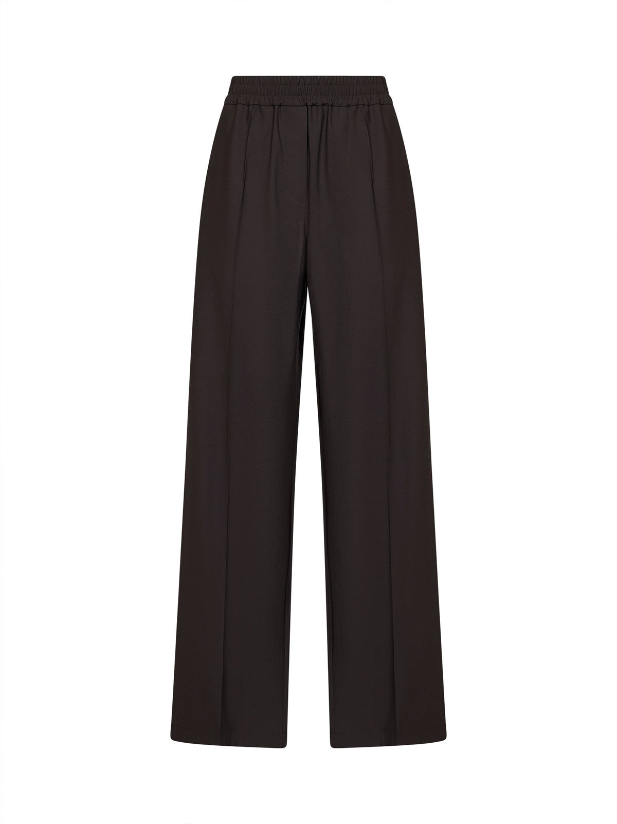 Brunello Cucinelli Women Coffee Tropical Luxury Wool Loose Track Trousers