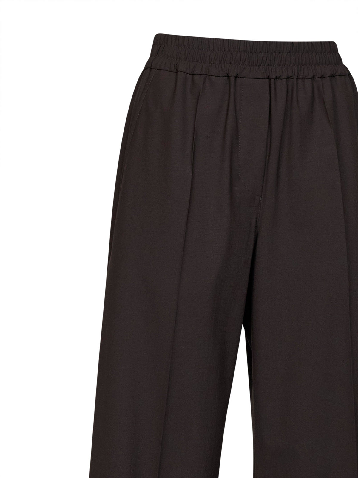 Brunello Cucinelli Women Coffee Tropical Luxury Wool Loose Track Trousers