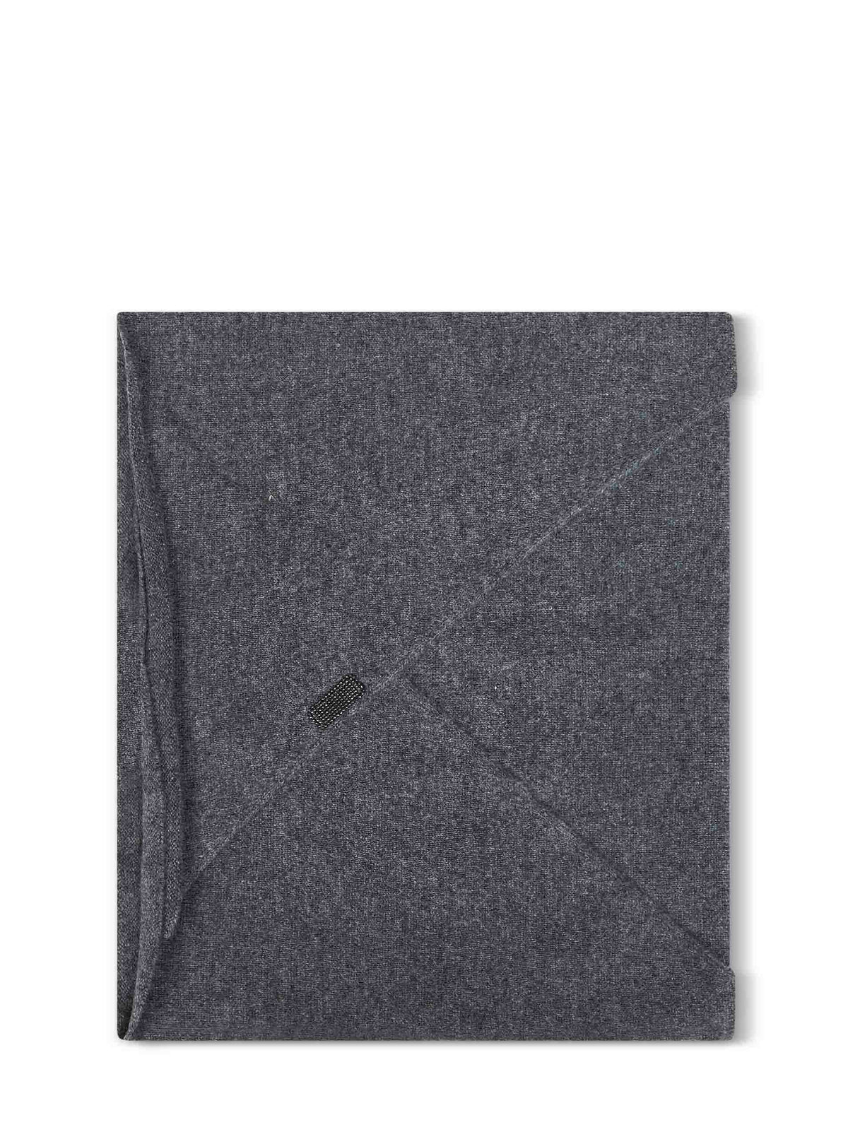 Brunello Cucinelli Women Lead Grey Cashmere Scarf With Monili
