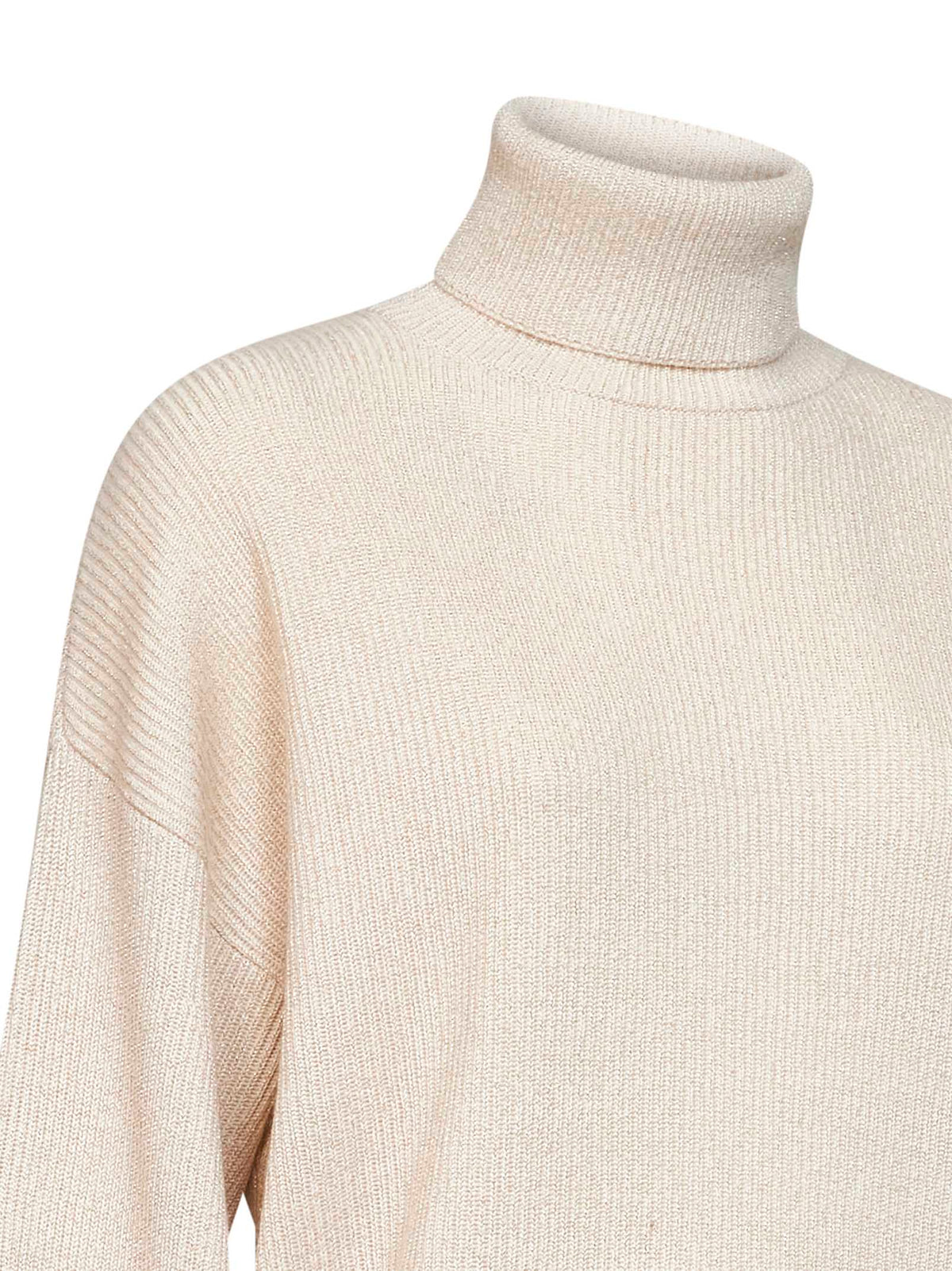 Brunello Cucinelli Women Butter Lamé Cashmere Blend Knit Turtleneck Sweater