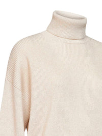 Brunello Cucinelli Women Butter Lamé Cashmere Blend Knit Turtleneck Sweater