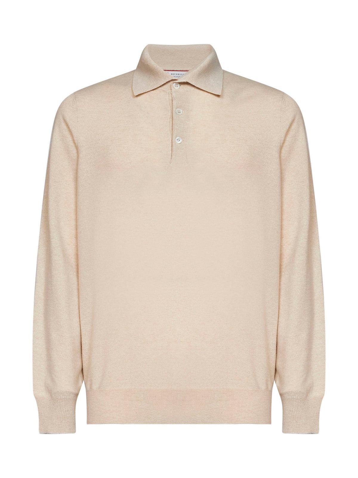 Brunello Cucinelli Men Champagne Cashmere Knit Polo Shirt