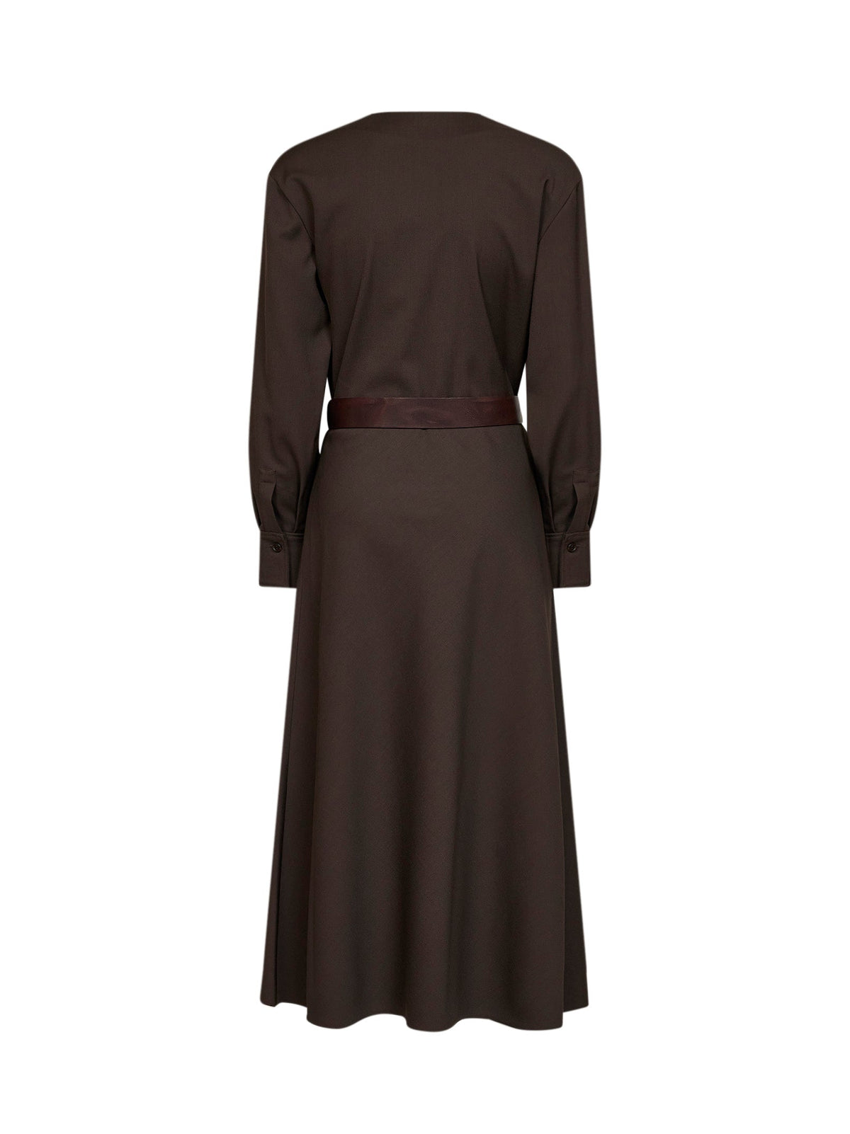 Brunello Cucinelli Women Dark Chocolate Stretch Canvas Belted Midi Dress