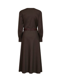 Brunello Cucinelli Women Dark Chocolate Stretch Canvas Belted Midi Dress