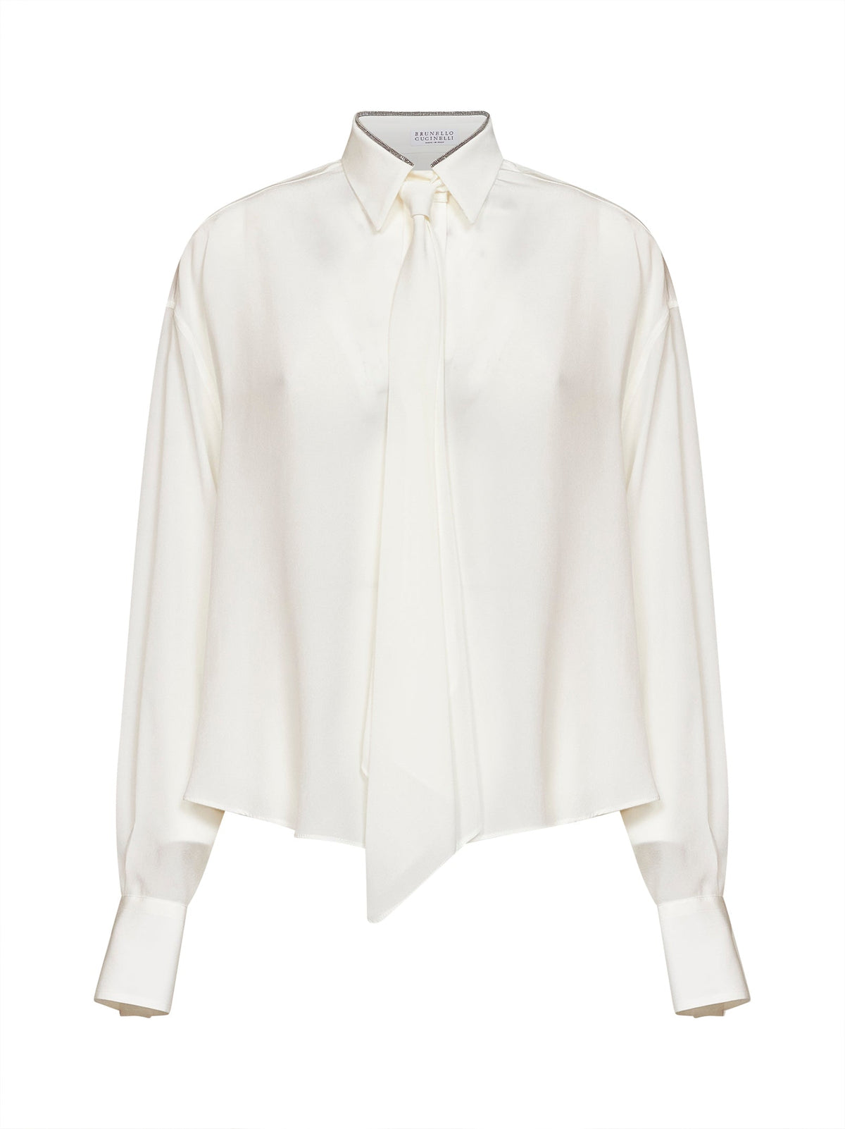 Brunello Cucinelli Women Natural Crêpe De Chine Shirt With Tie And Shiny Collar