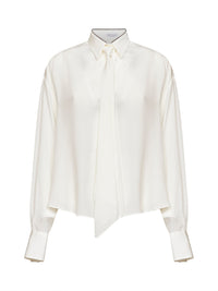 Brunello Cucinelli Women Natural Crêpe De Chine Shirt With Tie And Shiny Collar