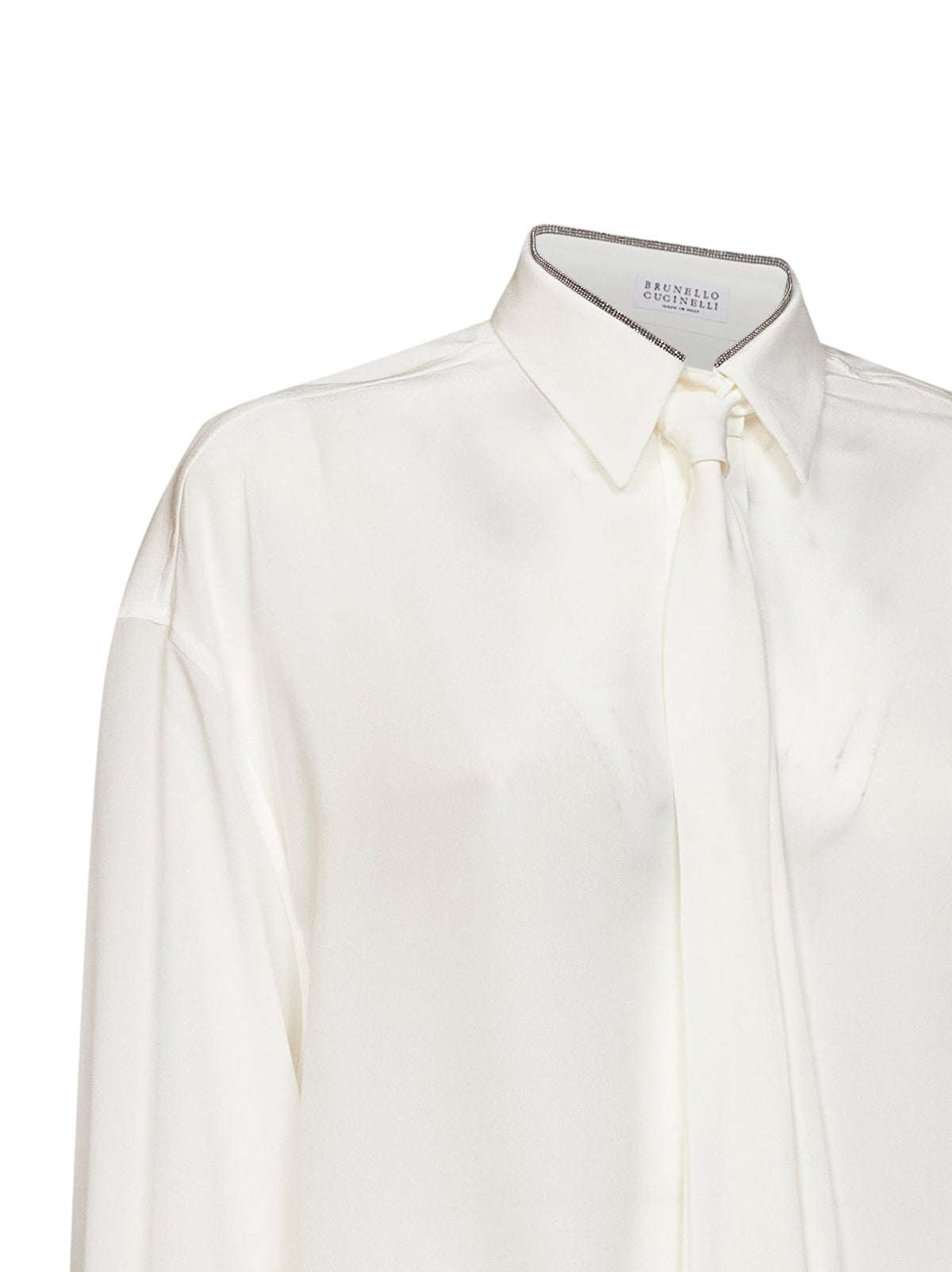 Brunello Cucinelli Women Natural Crêpe De Chine Shirt With Tie And Shiny Collar