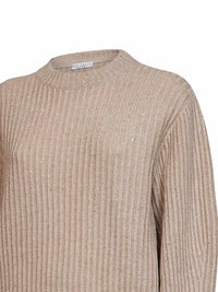 Brunello Cucinelli Women Beige Sparkling & Dazzling Sweater