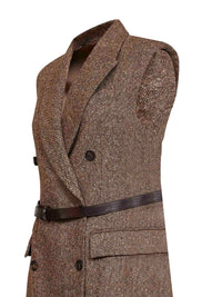 Brunello Cucinelli Women Brown Belted Wool Double-Breasted Waistcoat