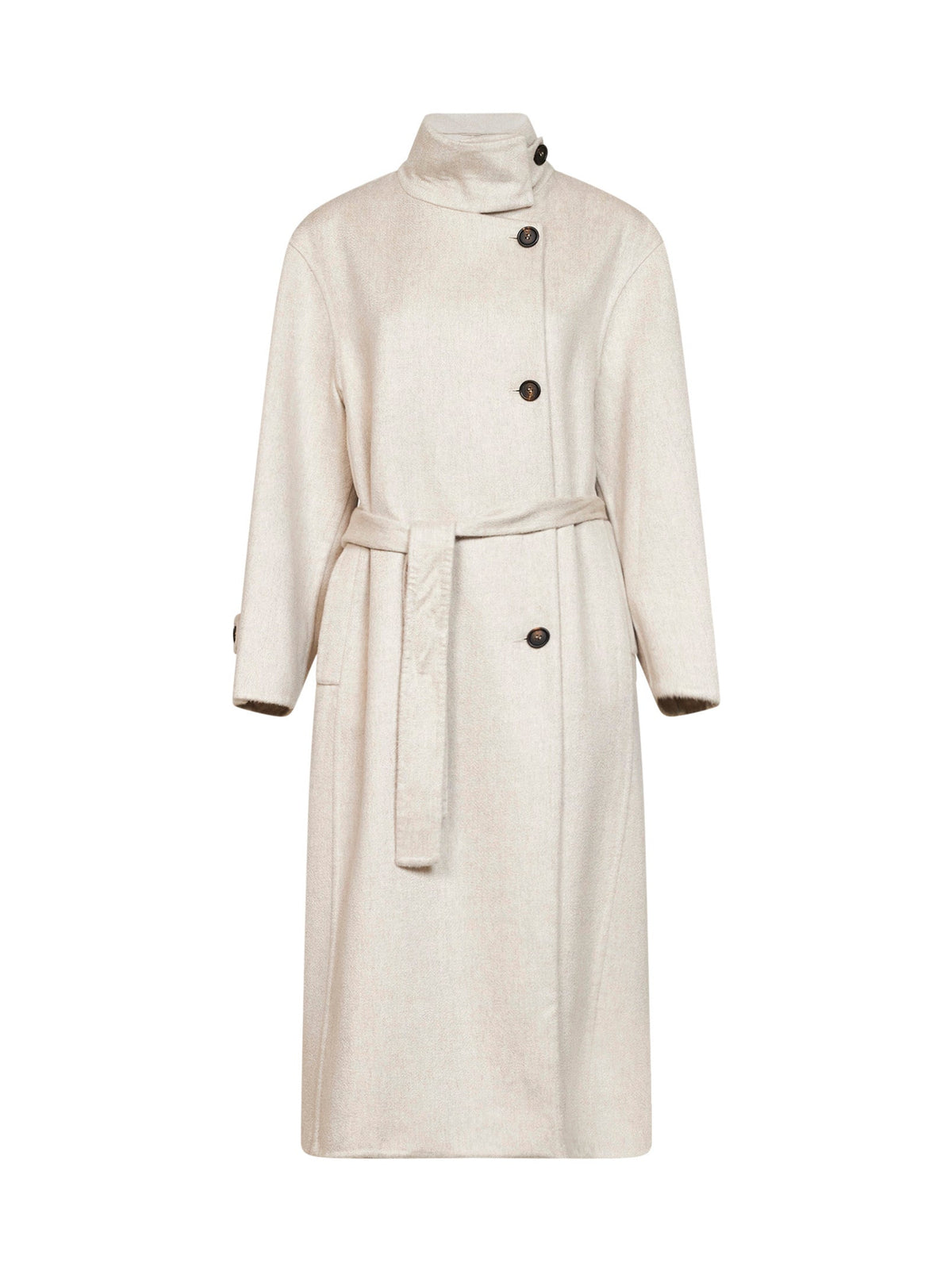 Brunello Cucinelli Women Ivory Double-Breasted Cashmere Coat